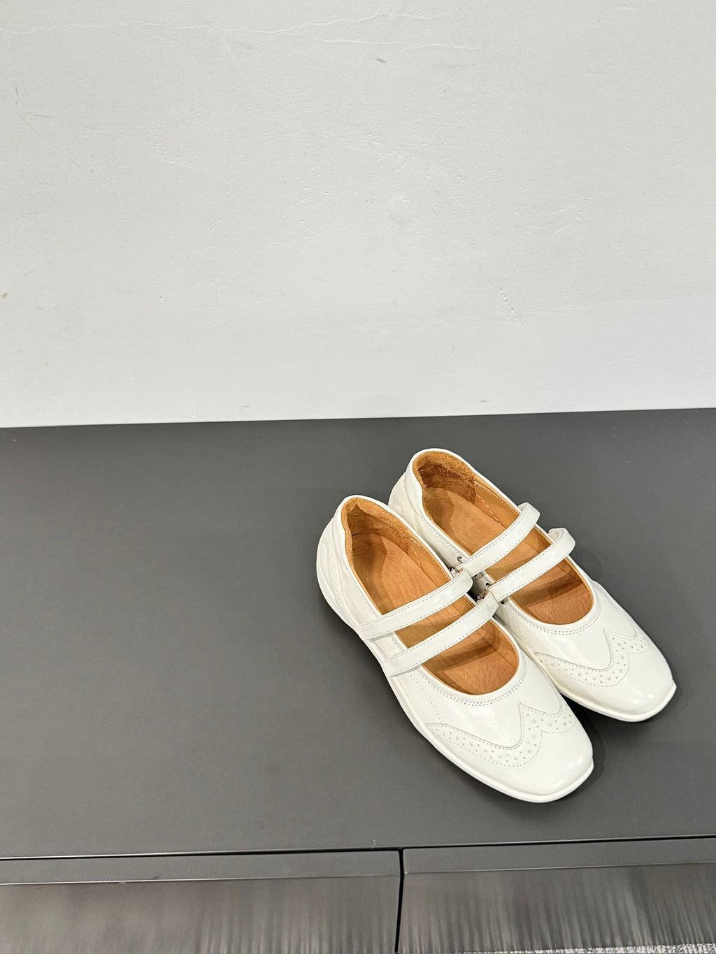 LP Double-Strap Mary Jane Flats In White Lambskin