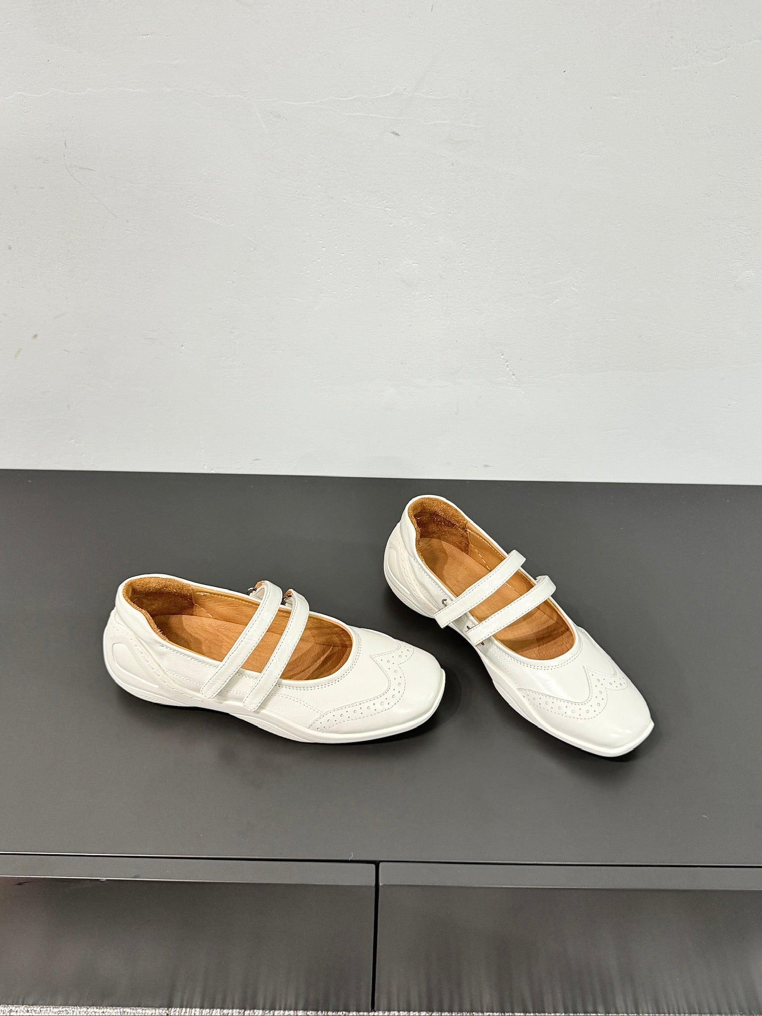 LP Double-Strap Mary Jane Flats In White Lambskin