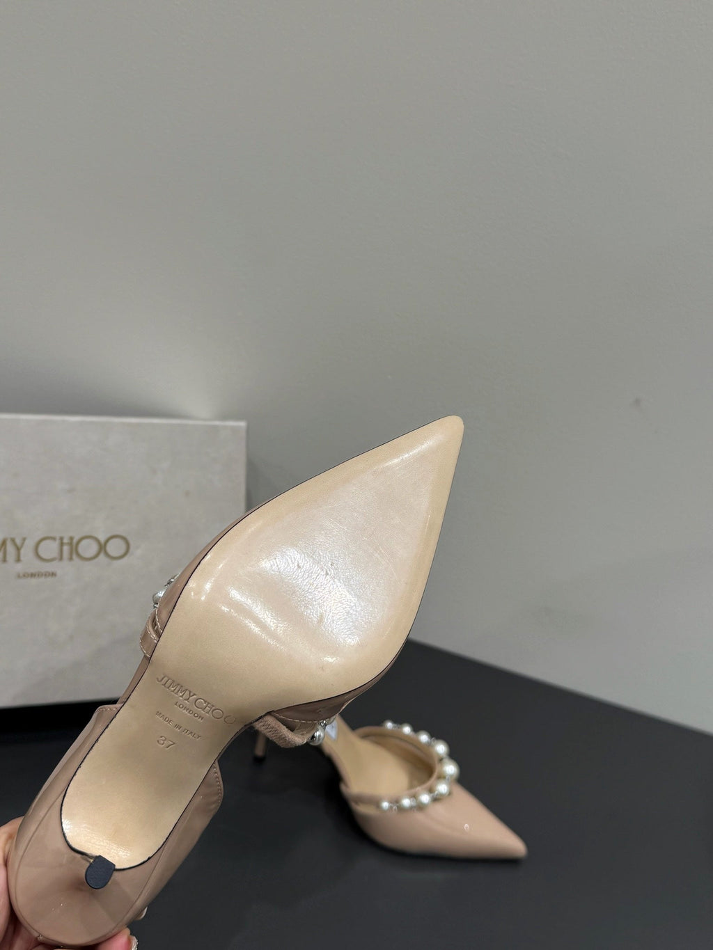 Jimmy Aureli Pearl-embellished Pumps 65mm Beige Patent Leather 420138
