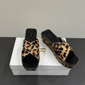 The Row Thick-soled Cross-strap Sandals 6cm Black Leopard Print Horsehair 337446
