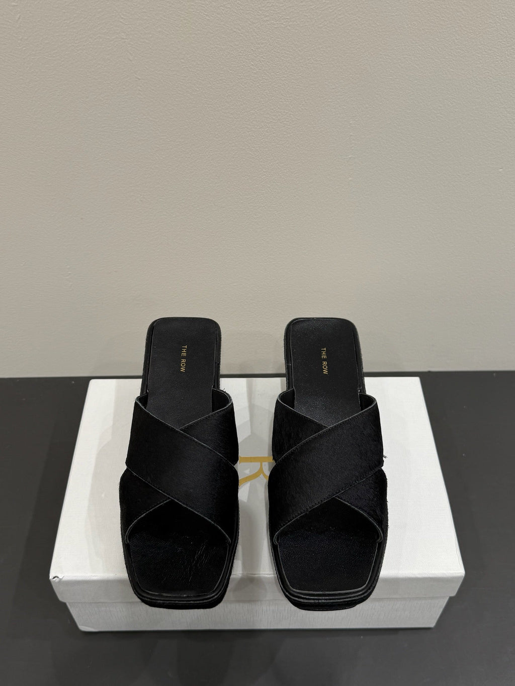 The Row Thick-soled Cross-strap Sandals 6cm Black Horsehair 337448
