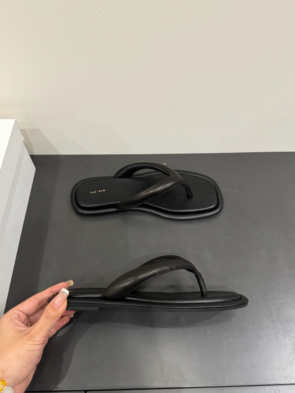 The Row Thong Sandal  Black  Sheepskin 337477