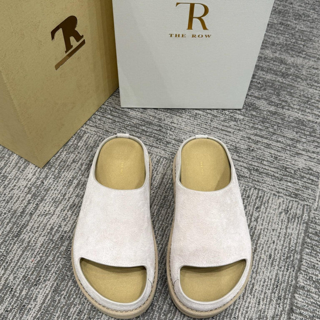 The Row Slide Sandals White Cow Suede 337471
