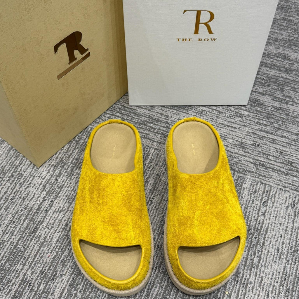 The Row Slide Sandals Yellow Cow Suede 337472
