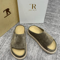 The Row Slide Sandals Olive Green Cow Suede 337473