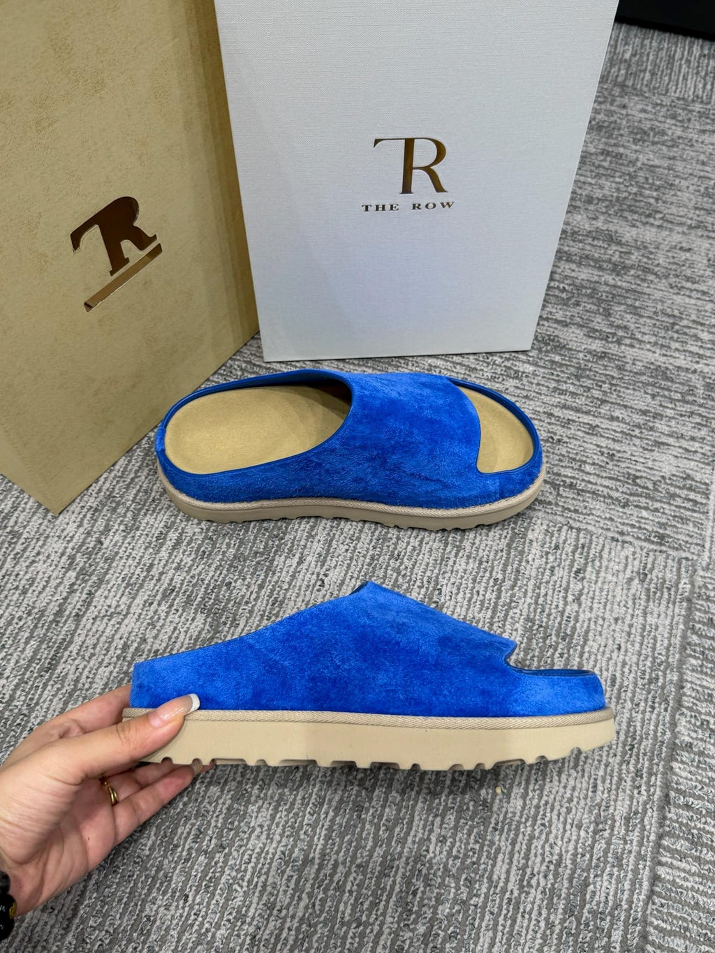 The Row Slide Sandals Blue Cow Suede 337476