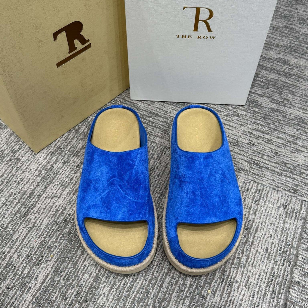 The Row Slide Sandals Blue Cow Suede 337476