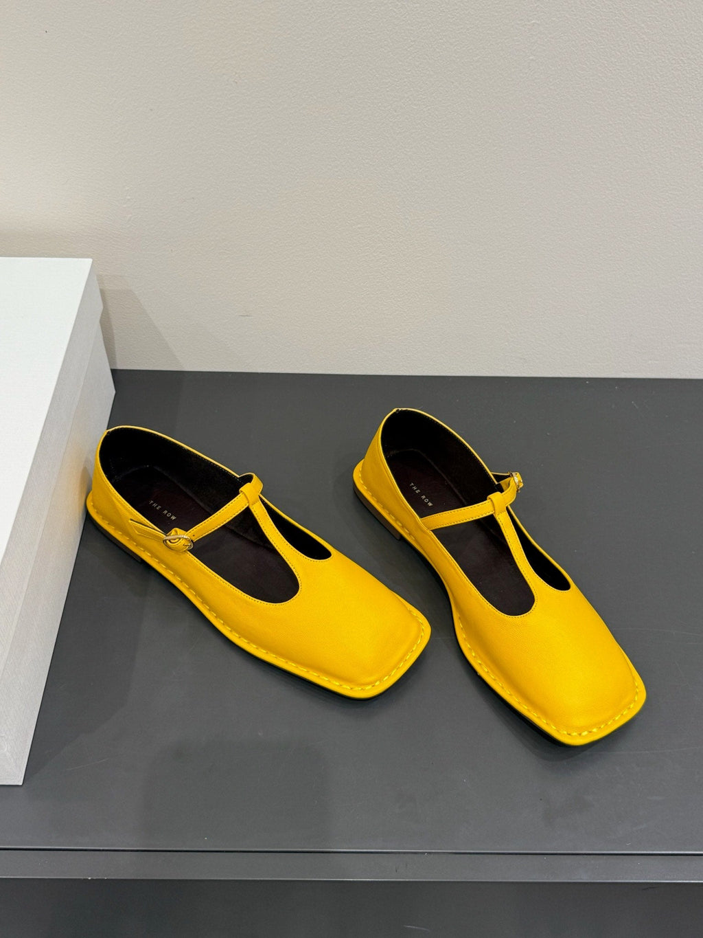 The Row Square T-Strap  Flat Yellow Sheepskin 337497