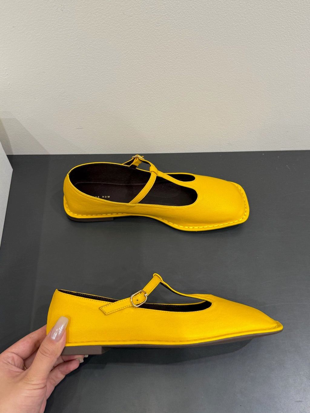 The Row Square T-Strap  Flat Yellow Sheepskin 337497