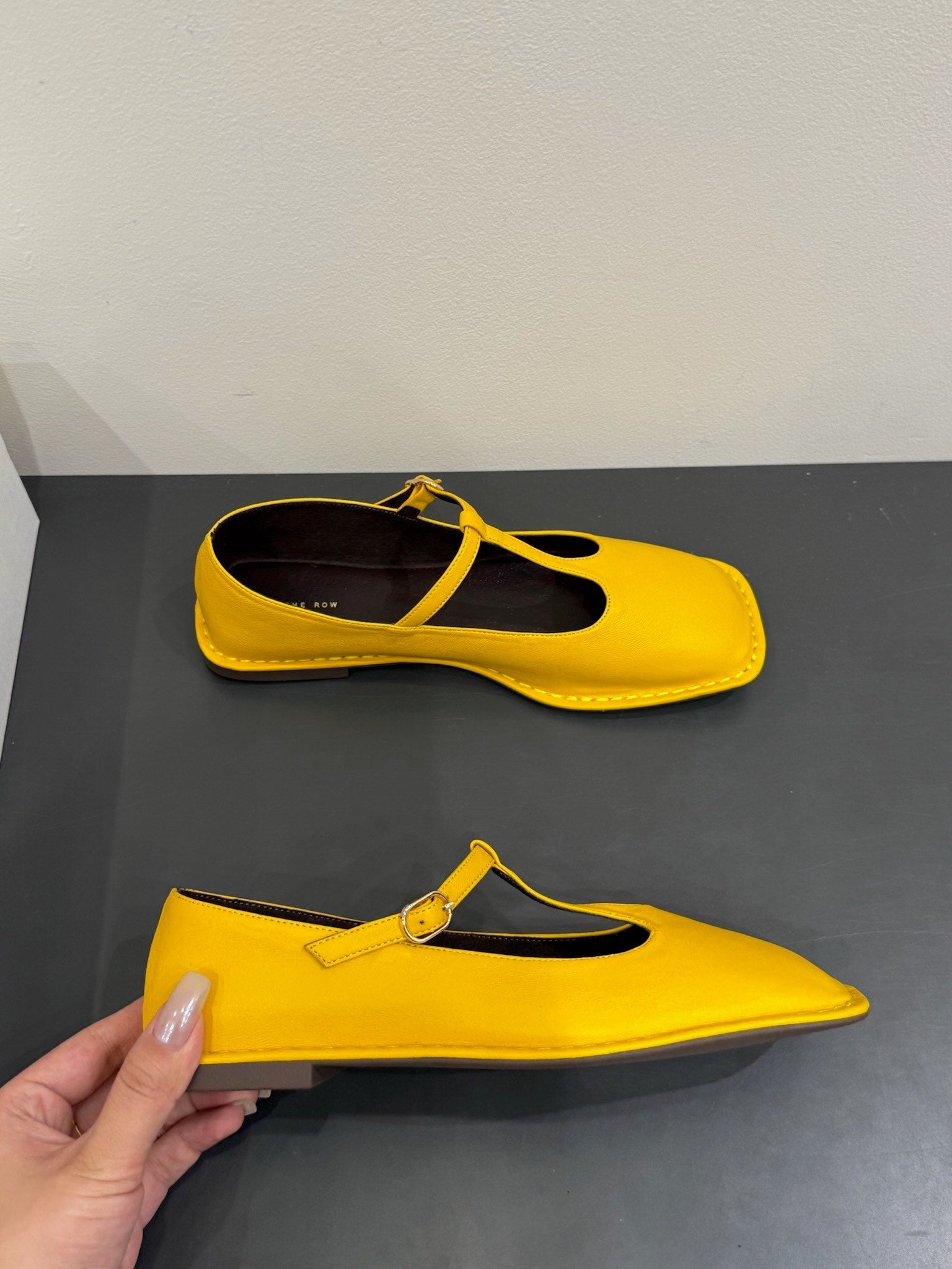 The Row Square T-Strap  Flat Yellow Sheepskin 337497