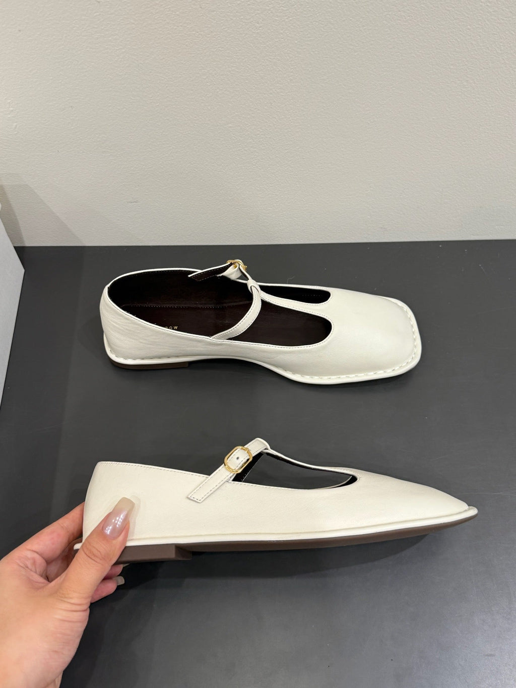 The Row Square T-Strap  Flat White Sheepskin 337498