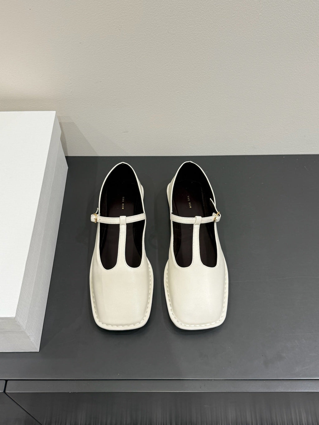 The Row Square T-Strap  Flat White Sheepskin 337498