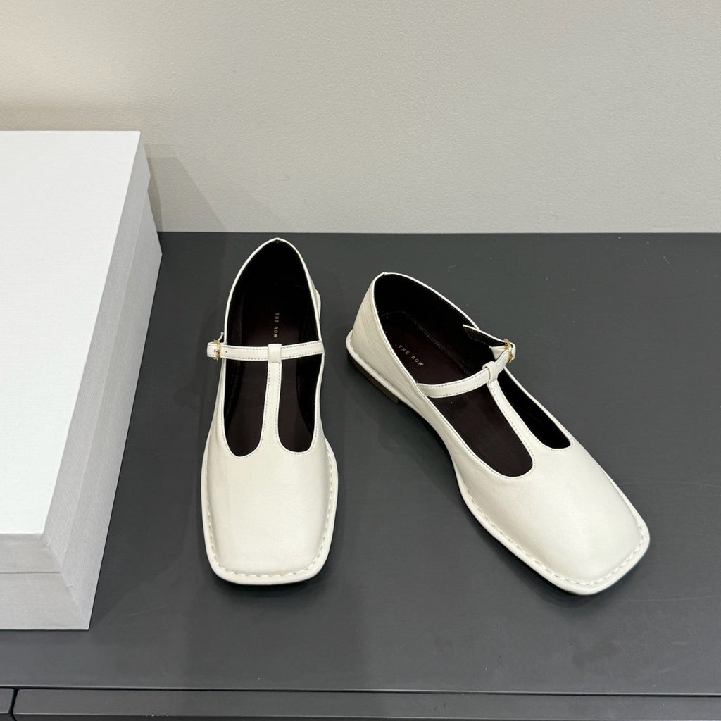 The Row Square T-Strap  Flat White Sheepskin 337498