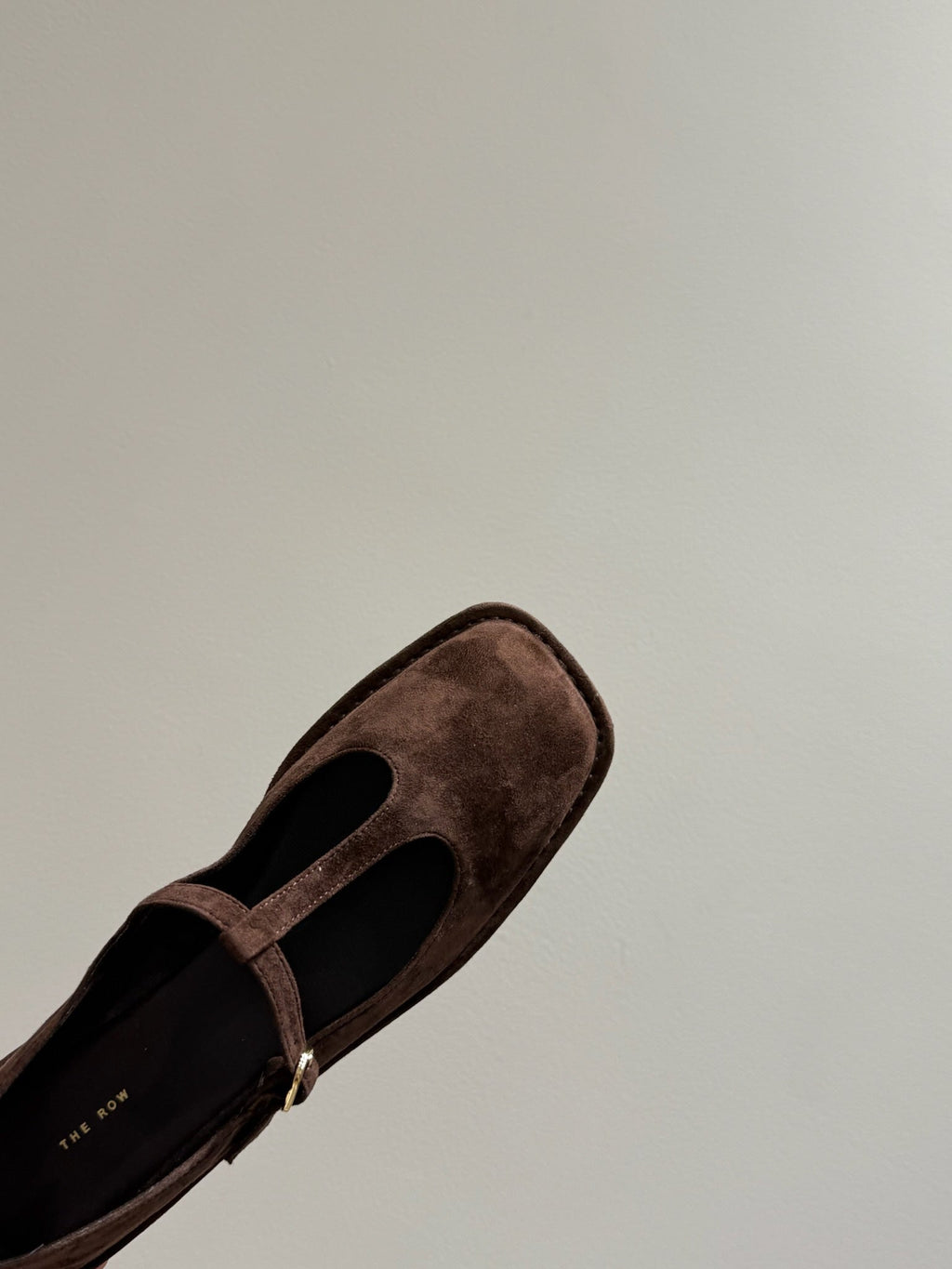 The Row Square T-Strap  Flat Dark Brown Suede 337499