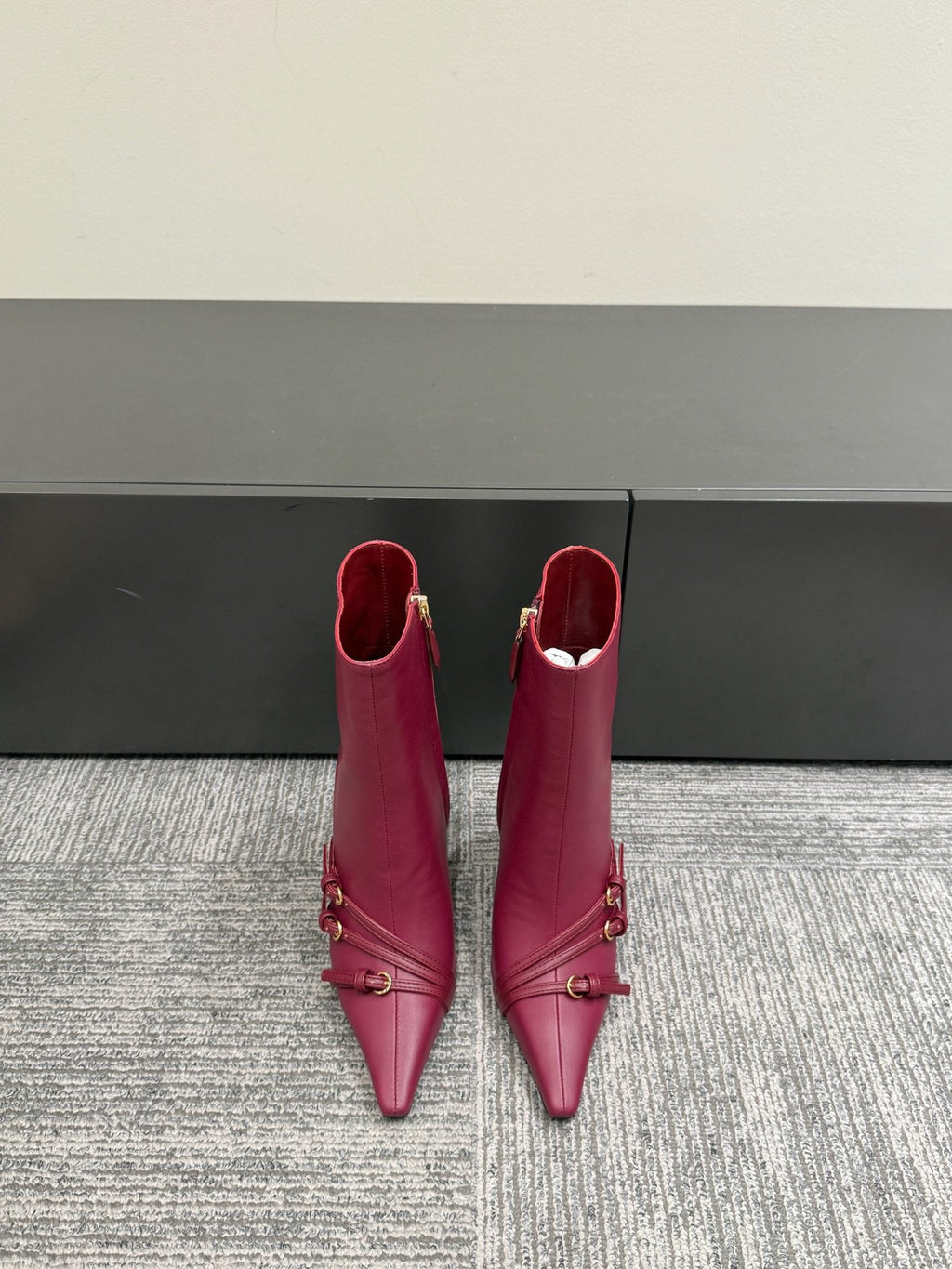 Miu short boots 90mm deep magenta or berry cowhide 417984