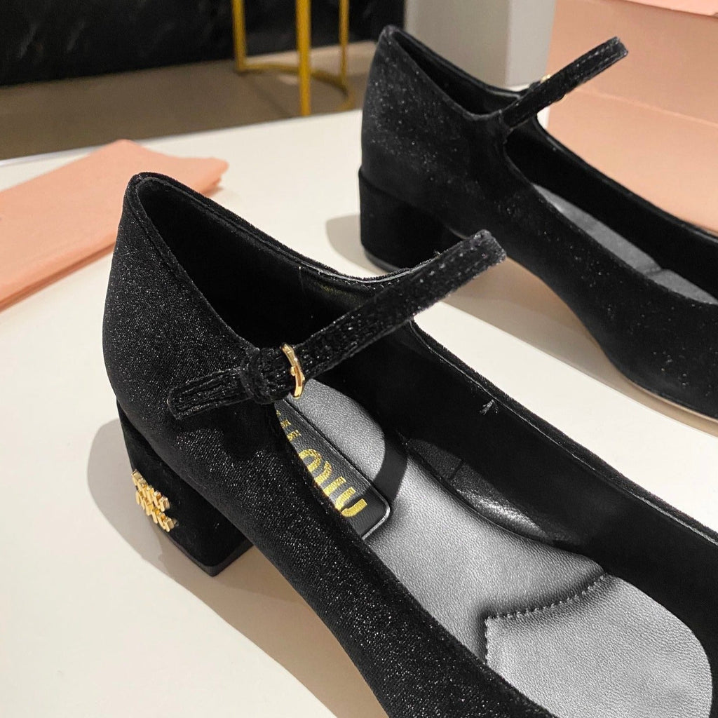 Miu Mary Jane Shoes Classic Black Suede