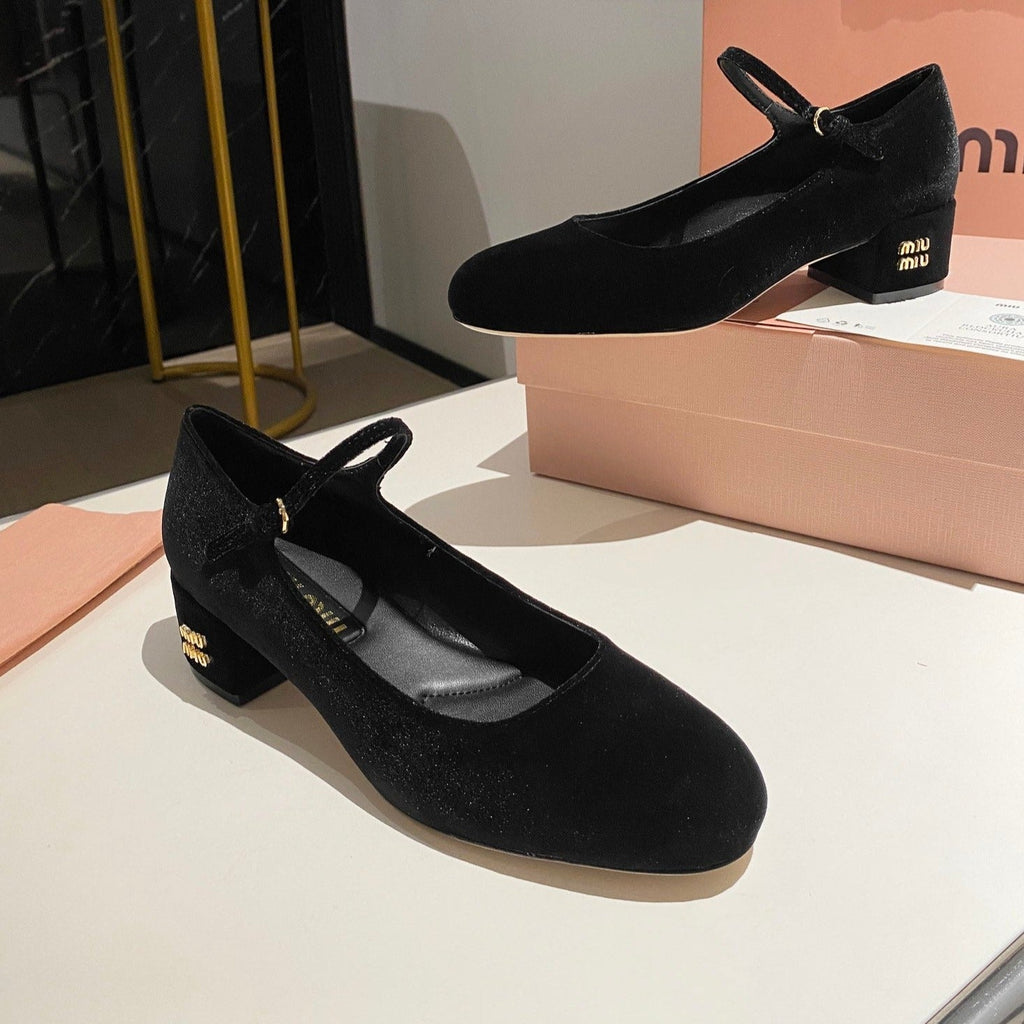 Miu Mary Jane Shoes Classic Black Suede