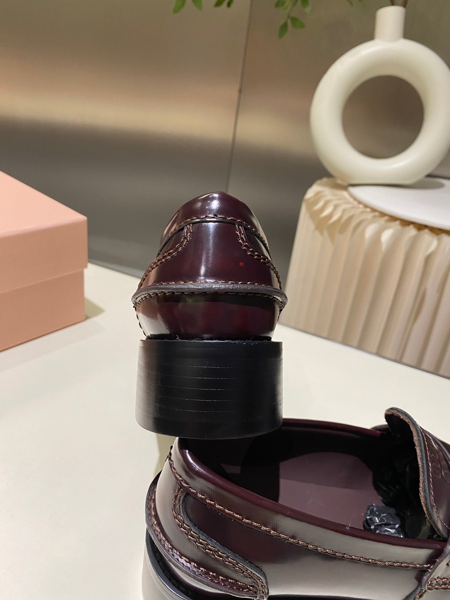 Miu Loafers Red Brown Cowhide