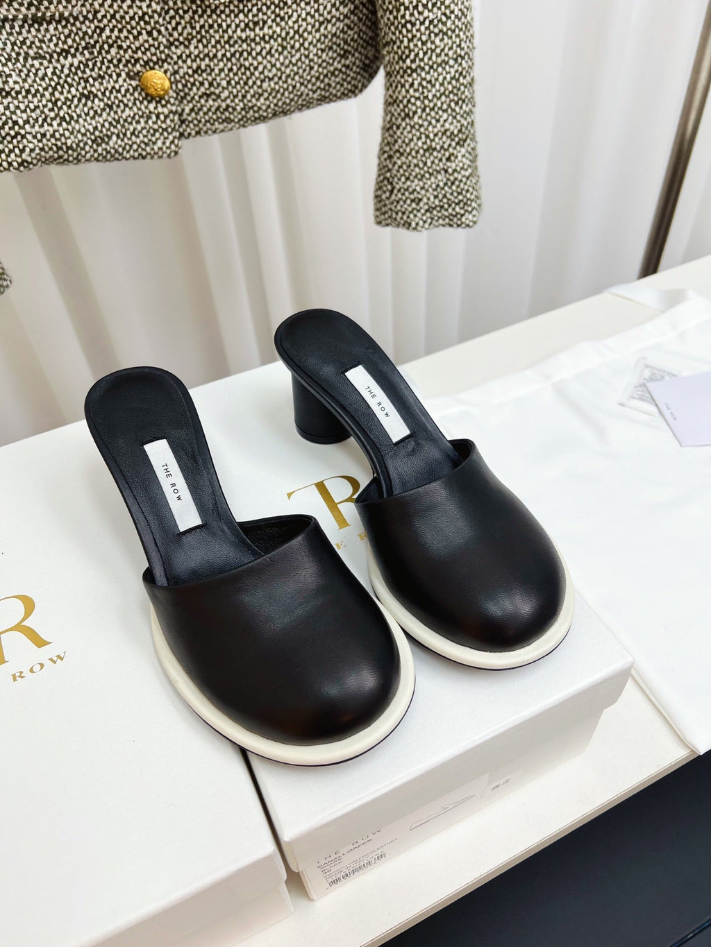 The Row  Mules 50mm Black Sheepskin 324739