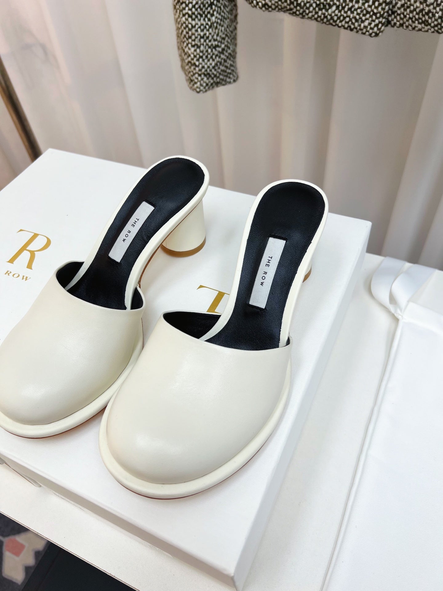 The Row  Mules 50mm White Black Sheepskin 324740