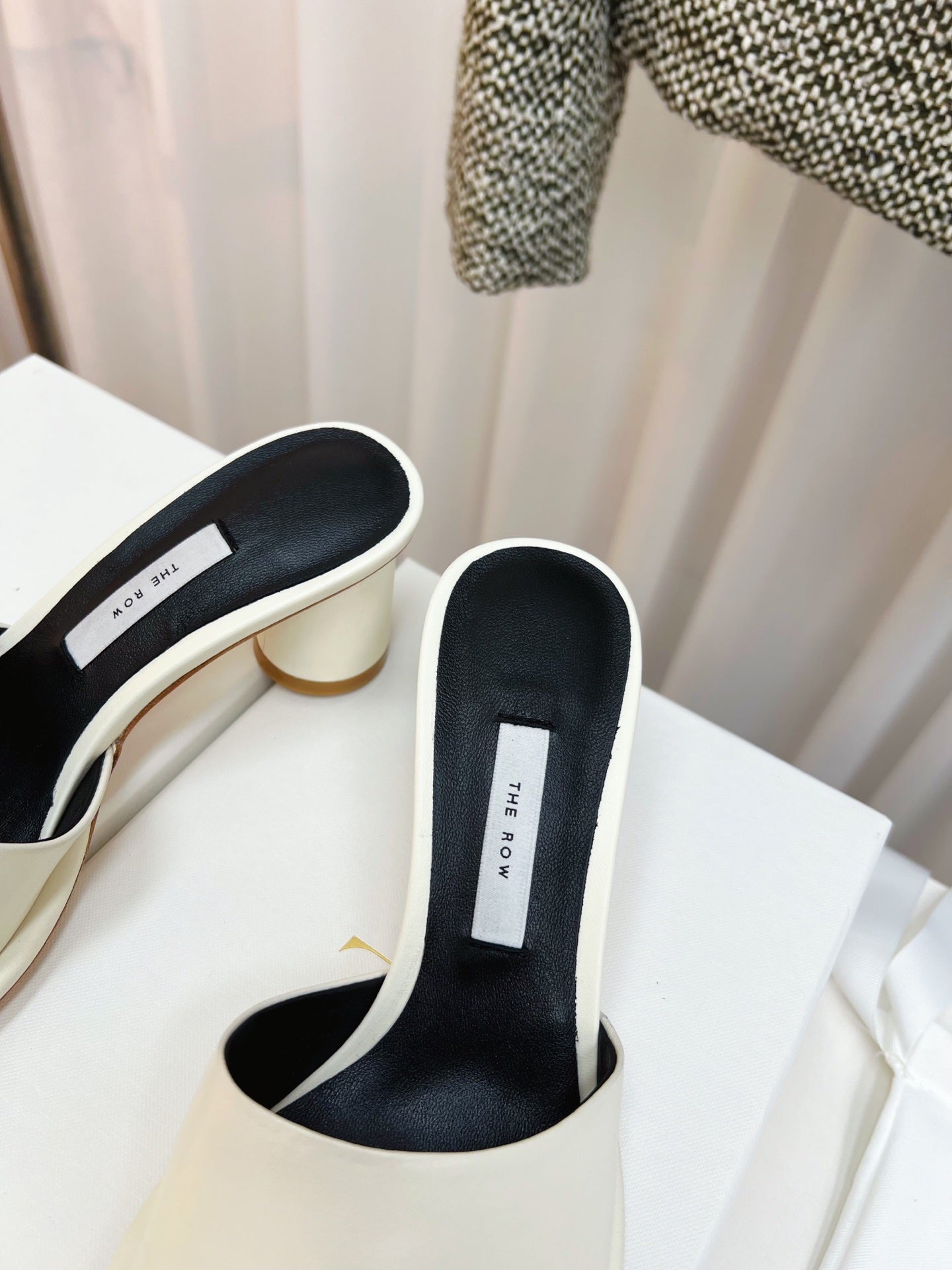 The Row  Mules 50mm White Black Sheepskin 324740