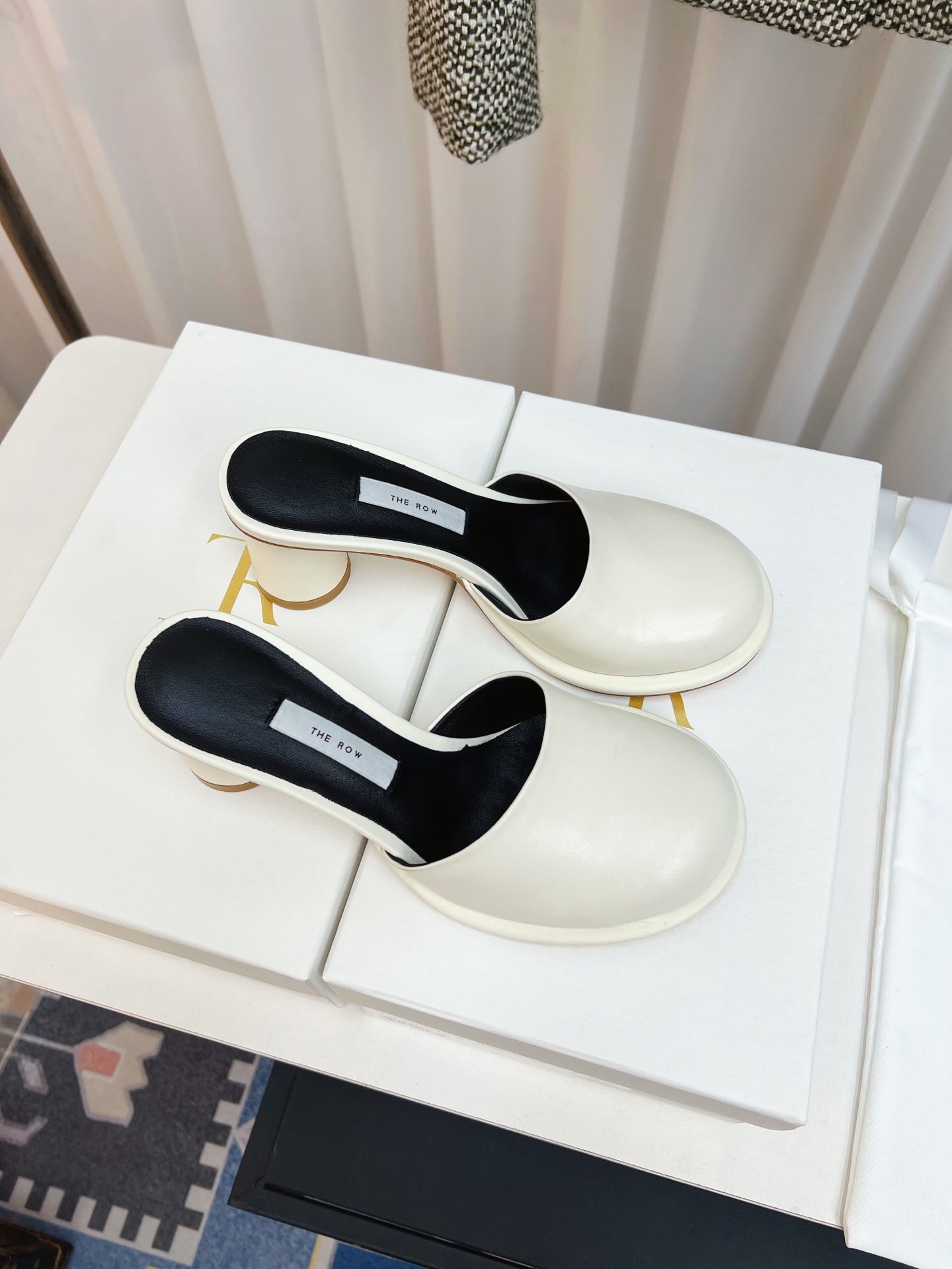 The Row  Mules 50mm White Black Sheepskin 324740