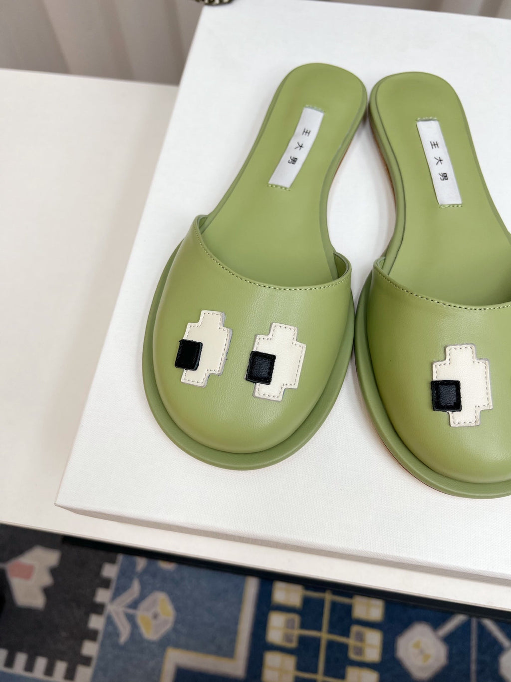 The Row Semi Slippers Olive Green Sheepskin 827493