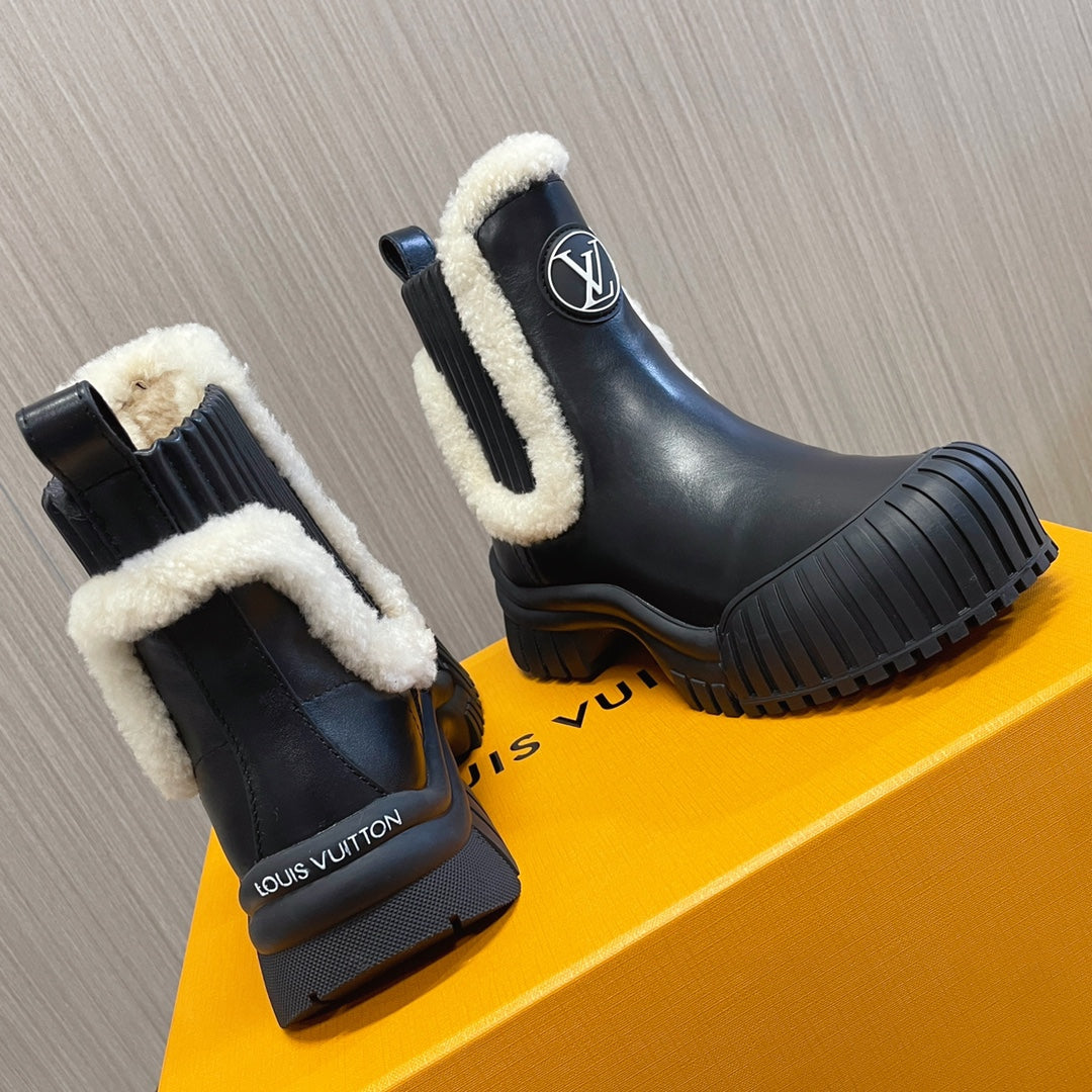 LV Ruby Flat Ankle Boot 50mm Glossy Black Cowhide