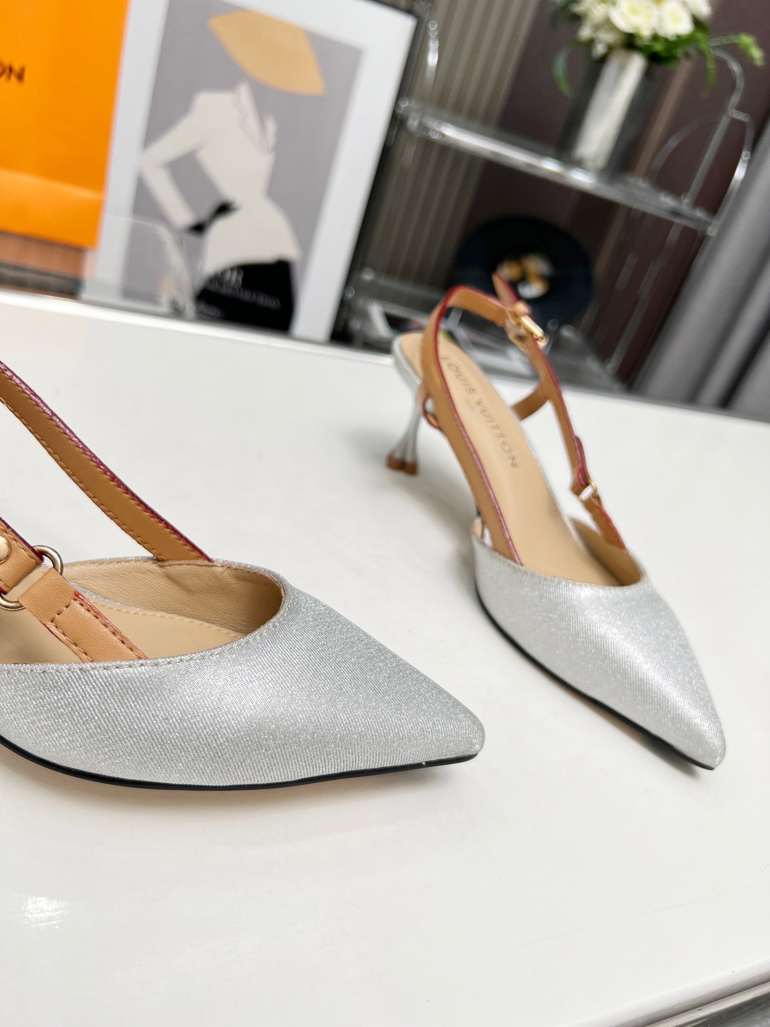 LV Blossom Slingback Pump 55mm White Embroidered fabric 218286