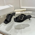 Loewe Petal Buckle Sandals Black Leather 881320