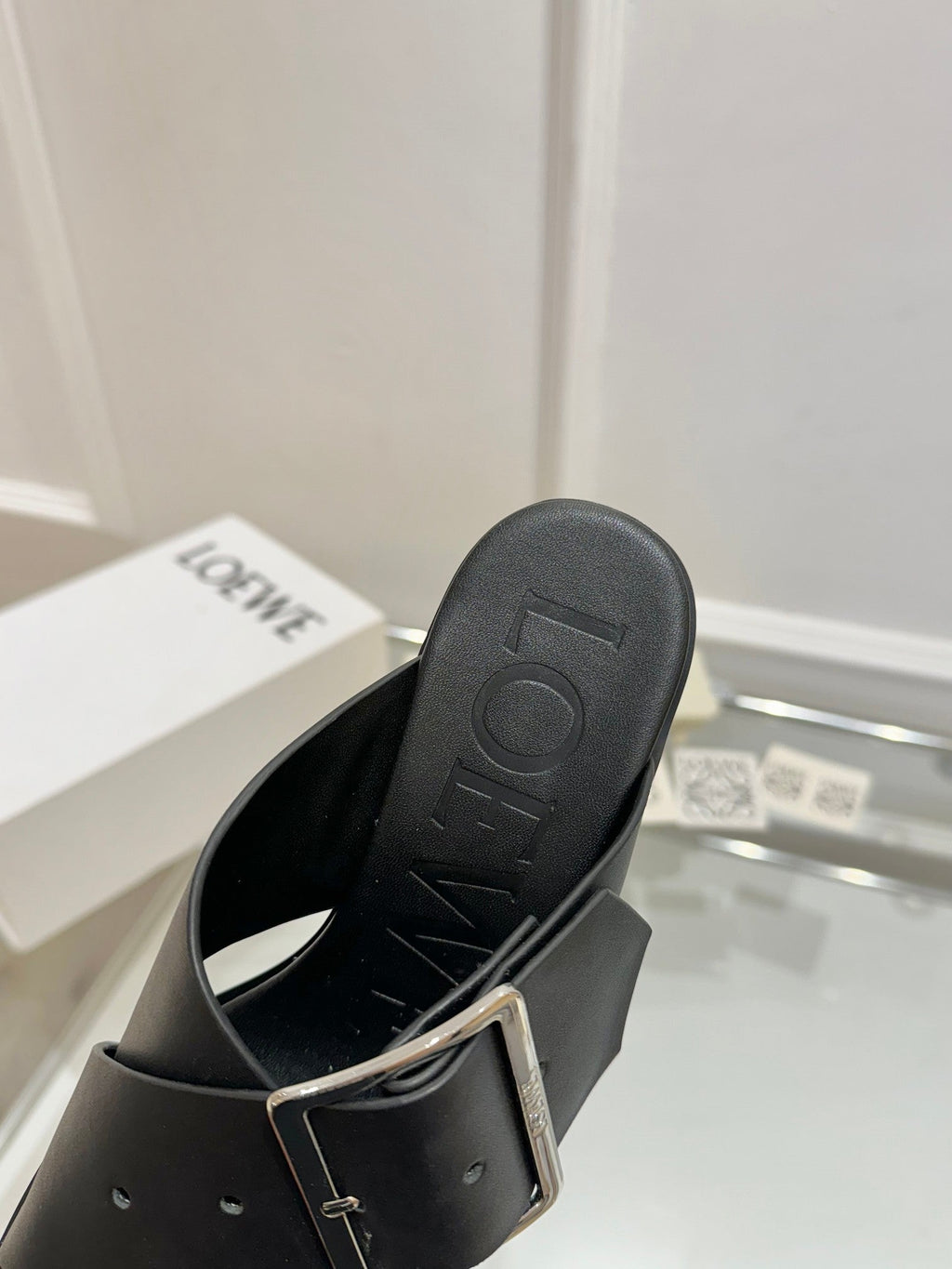 Loewe Petal Buckle Sandals Black Leather 881320
