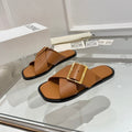 Loewe Petal Buckle Slide Tan Brown Leather 881319