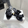 The Row Strap High Heel Mule Sandals 80mm Black Satin And Sheepskin 338378