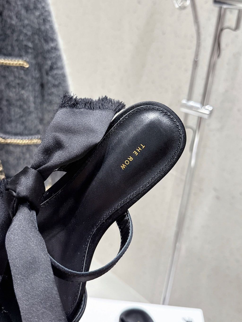The Row Mule Sandals Black Satin And Sheepskin 338380