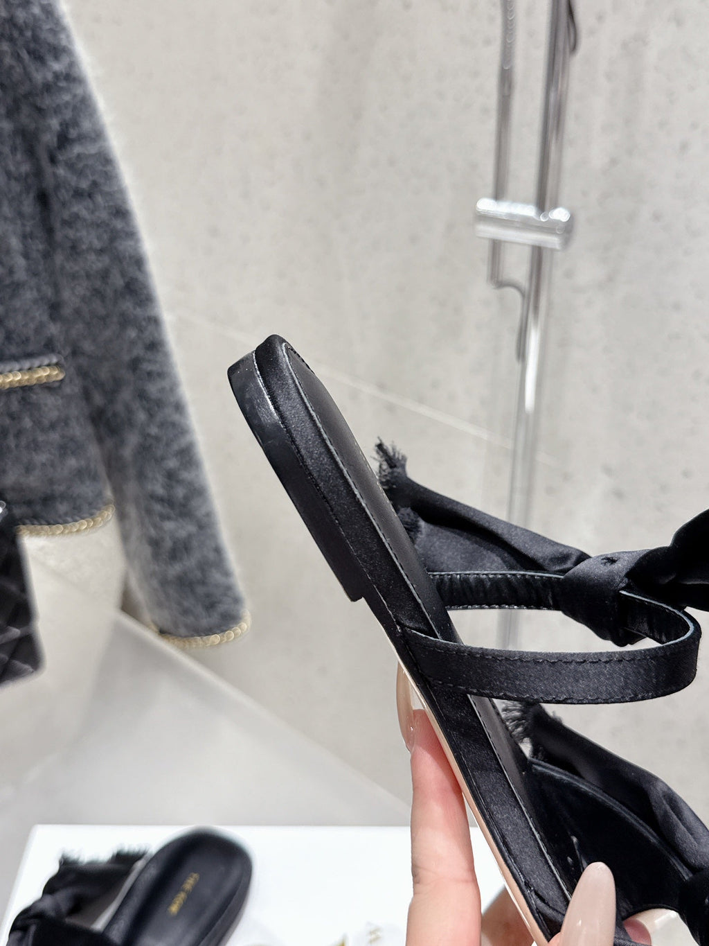The Row Mule Sandals Black Satin And Sheepskin 338380