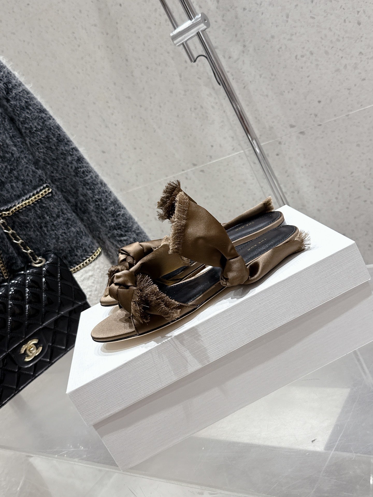 The Row Mule Sandals Brown Satin And Black Sheepskin 338381