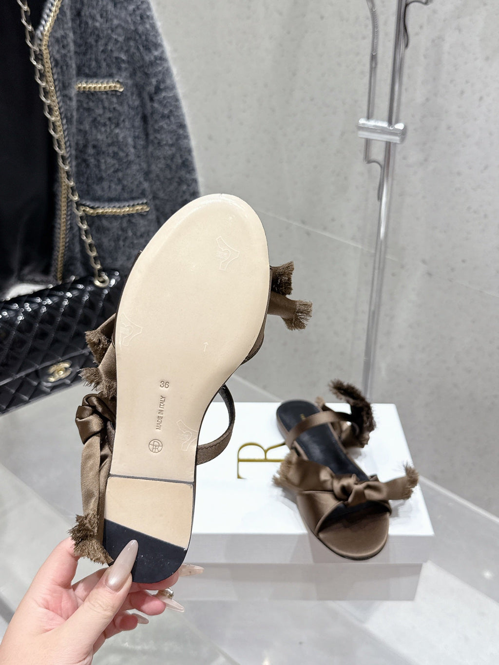 The Row Mule Sandals Brown Satin And Black Sheepskin 338381