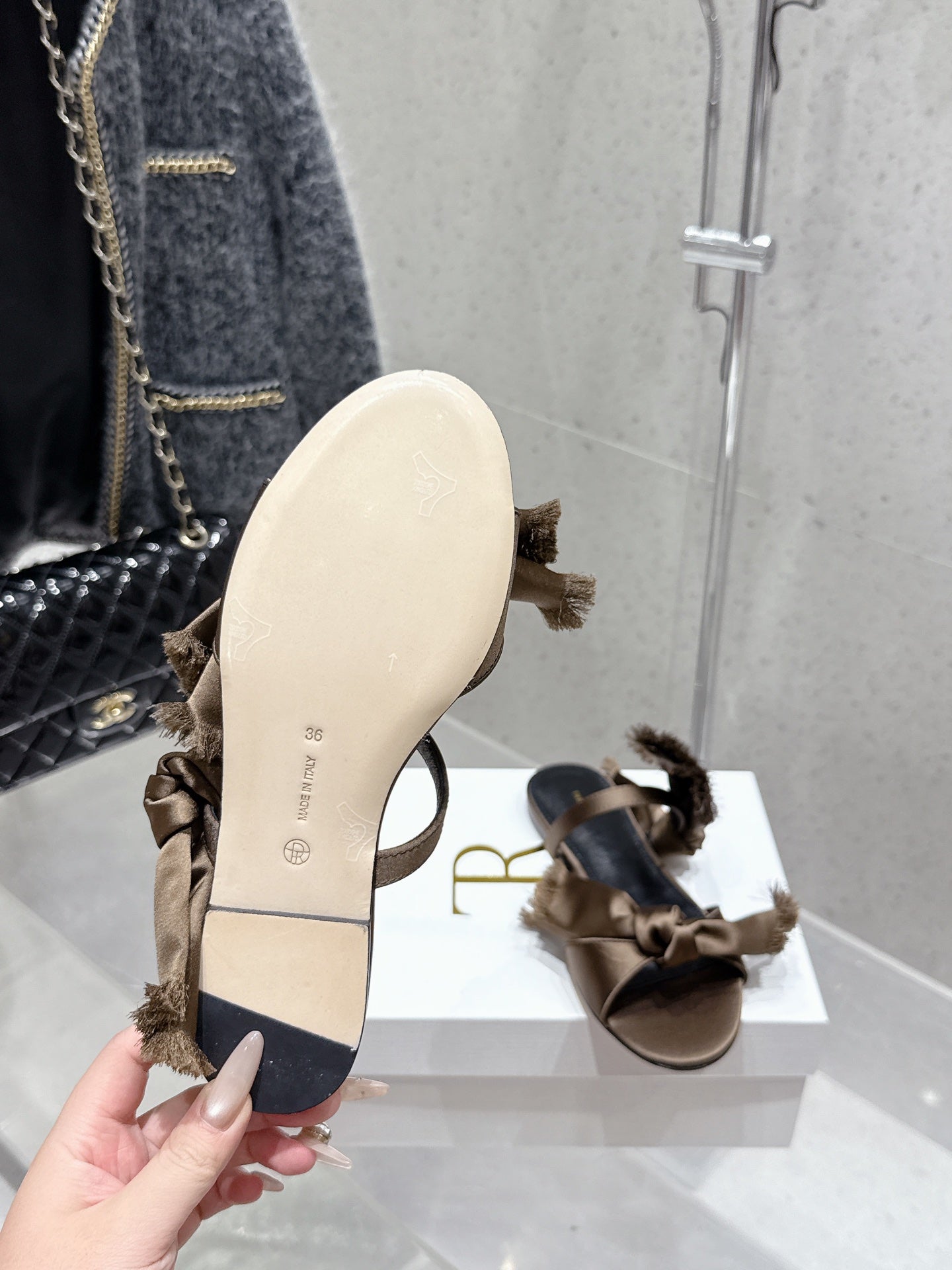 The Row Mule Sandals Brown Satin And Black Sheepskin 338381