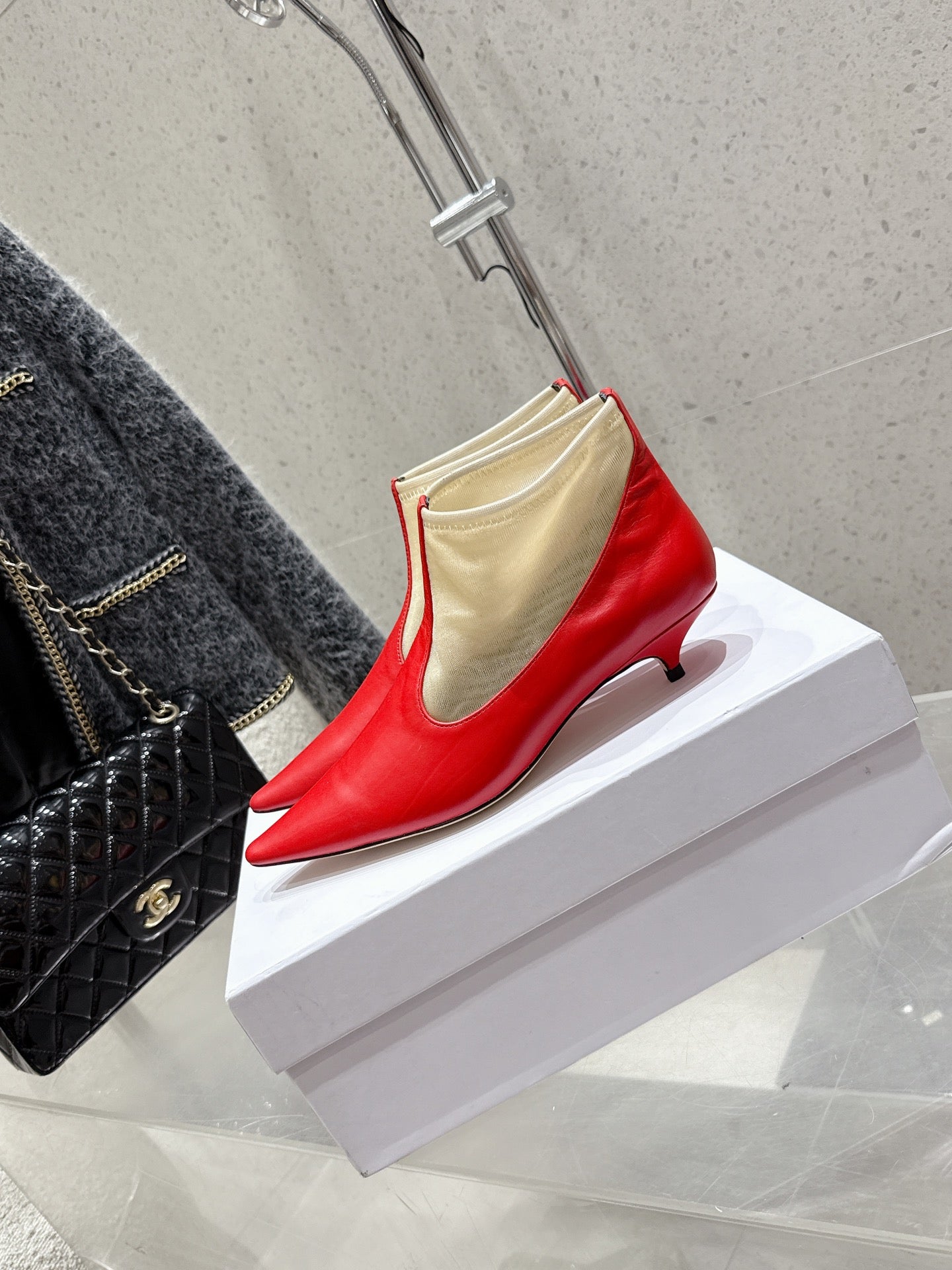 The Row Mesh Bootie 3.5cm Beige Mesh And Red Calfskin 338383