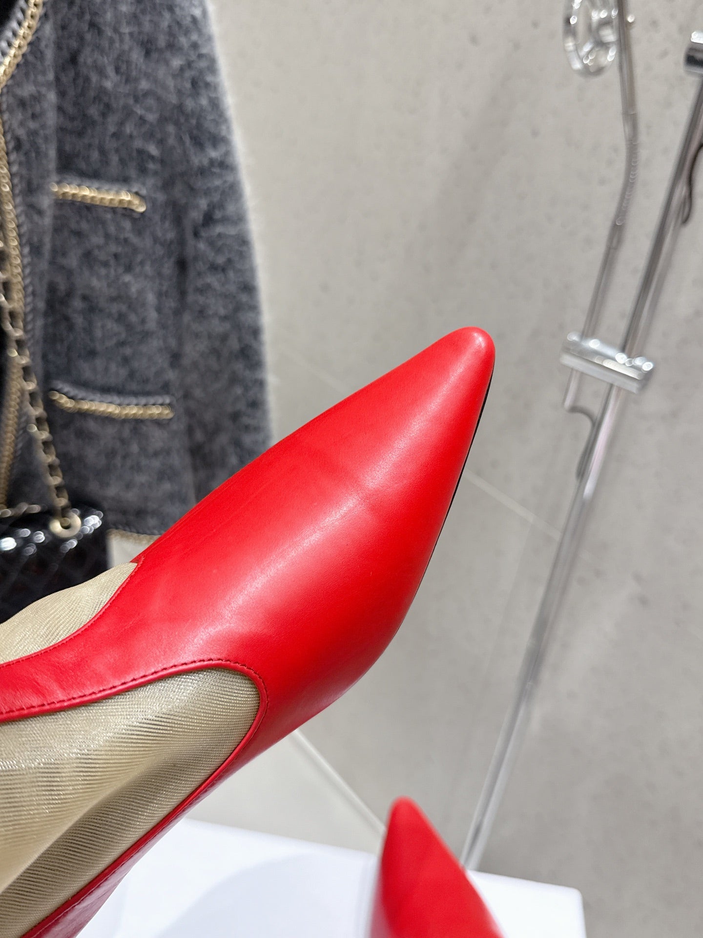 The Row Mesh Bootie 3.5cm Beige Mesh And Red Calfskin 338383
