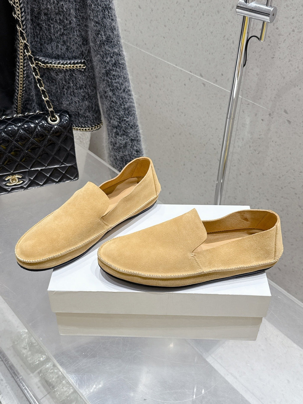 The Row Tyler Loafer Light Beige Suede 338393