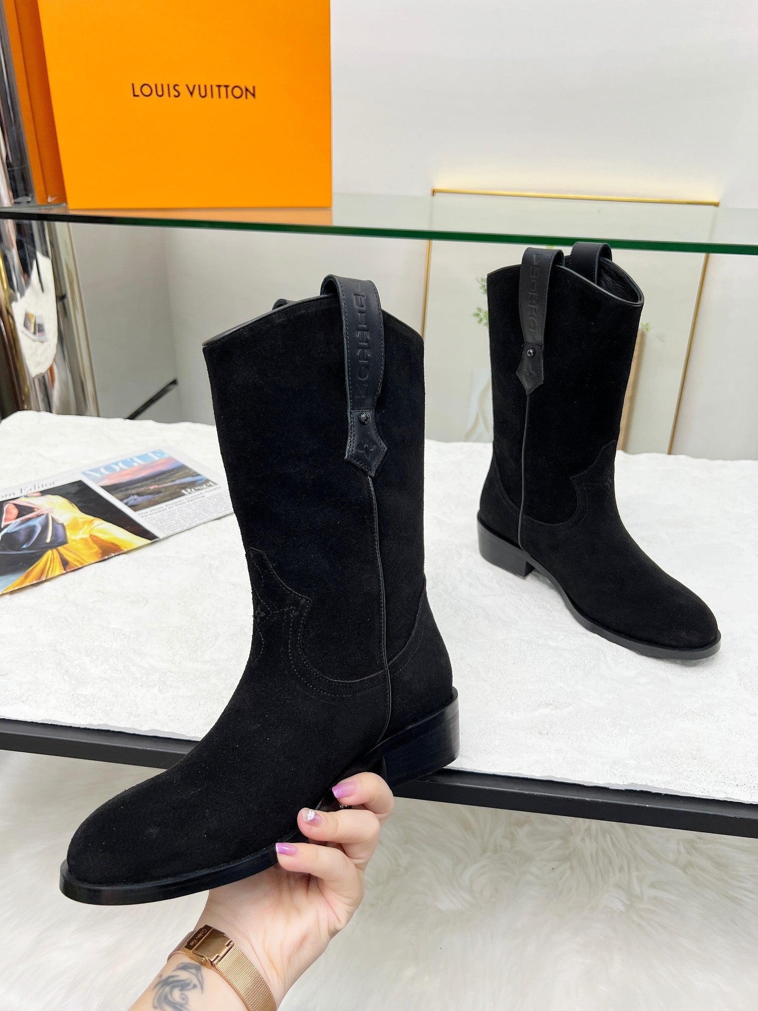 LV Rider Boot Black Suede