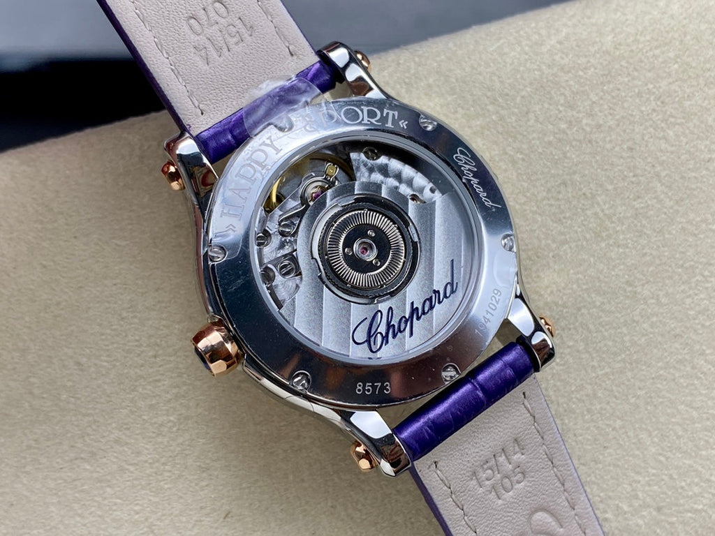 Happy Diamonds 30mm Pink Gold Blue Dial