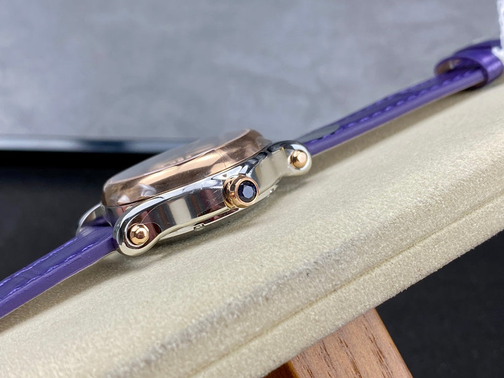Happy Diamonds 30mm Pink Gold Blue Dial