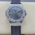 Hublot Classic Fusion Titanium Diamonds 33mm Watch Grey Leather Strap