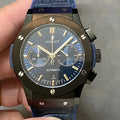 Hublot Classic Fusion Chronograph Watch 45mm Black Ceramic Case Blue Leather Strap
