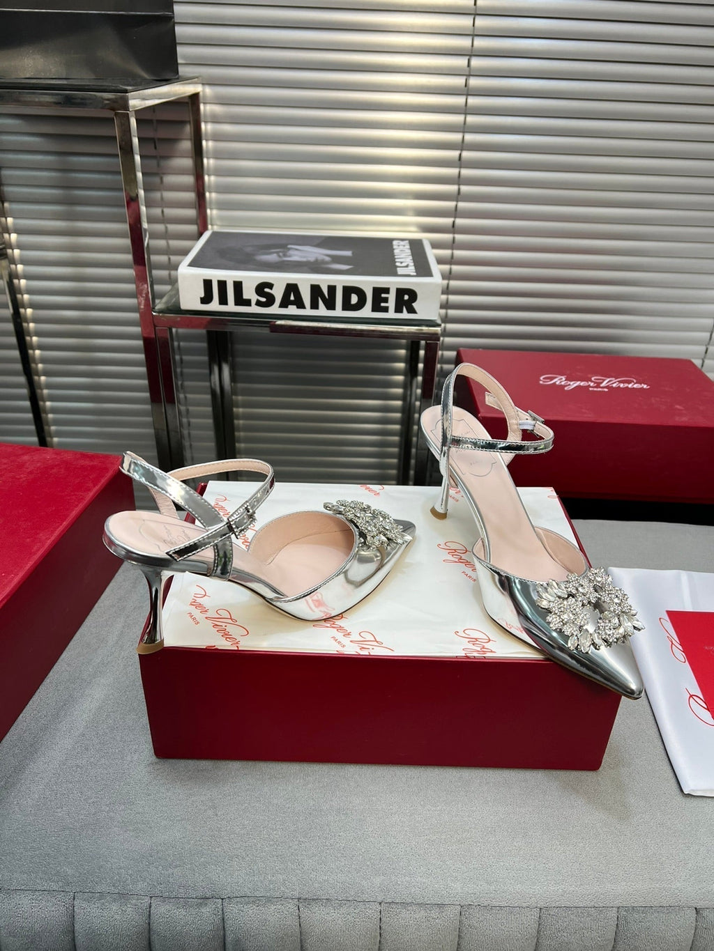 Flower Strass Buckle Slingback Pump 90 Silver