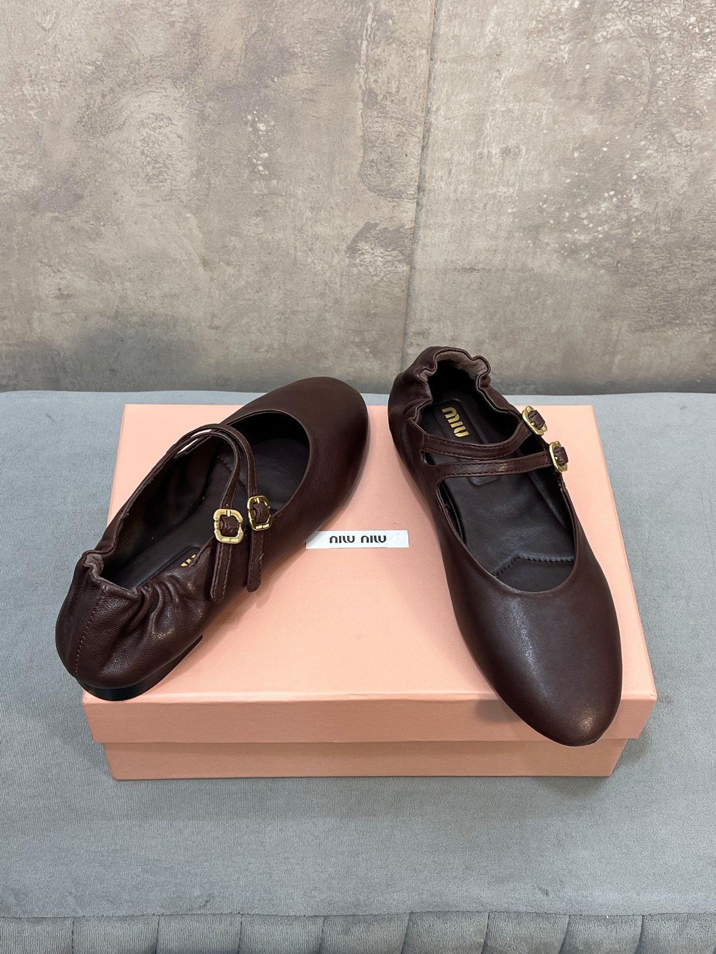 Miu 26s Ruches Ballerinas Chocolate Nappa Leather 682645