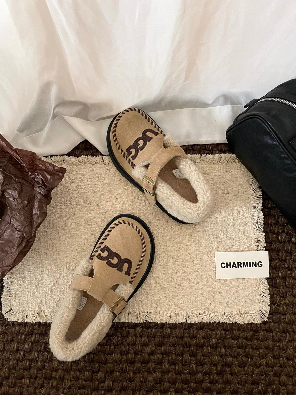 UGG Teddy Loafers Khaki Suede Brown Sheepskin Wool 512892