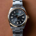 Rolex Oyster Perpetual 41mm Grey Dial Gold Bezel
